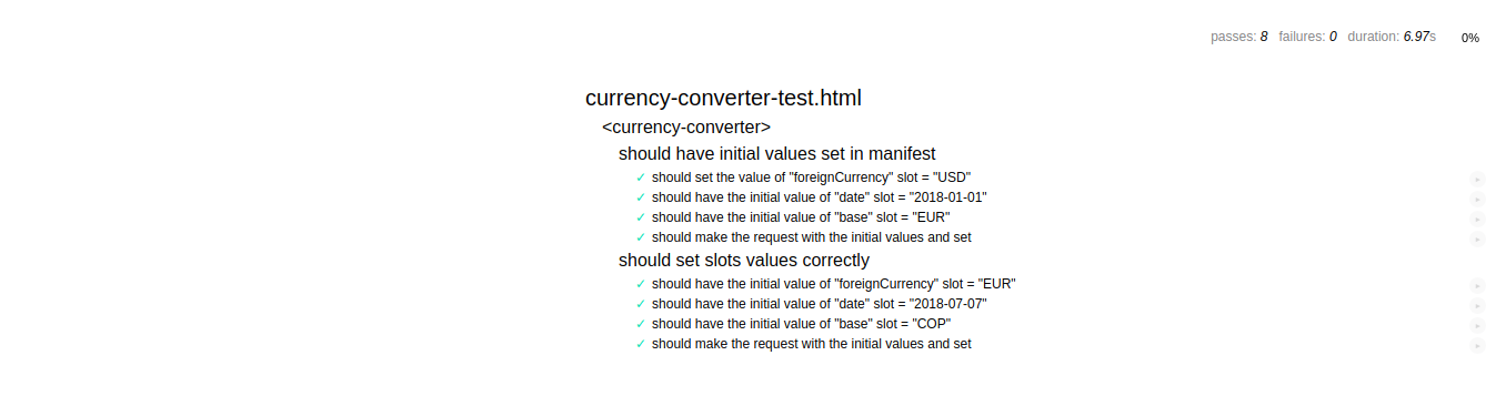 Passing tests messages